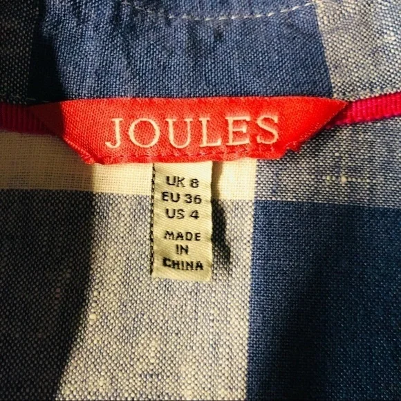 JOULES - Womens blue and white checkered long sleeve shirt Size 4 - Picture 7 of 11